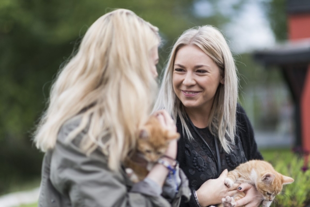 Ung og kontaktperson kæler med vores kattekillinger.